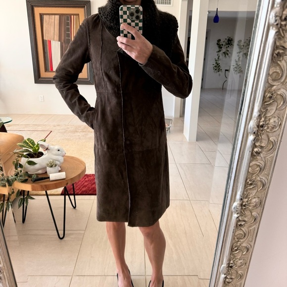 Gimo’s Suede Leather Shearling Brown Coat Size S - Picture 2 of 12